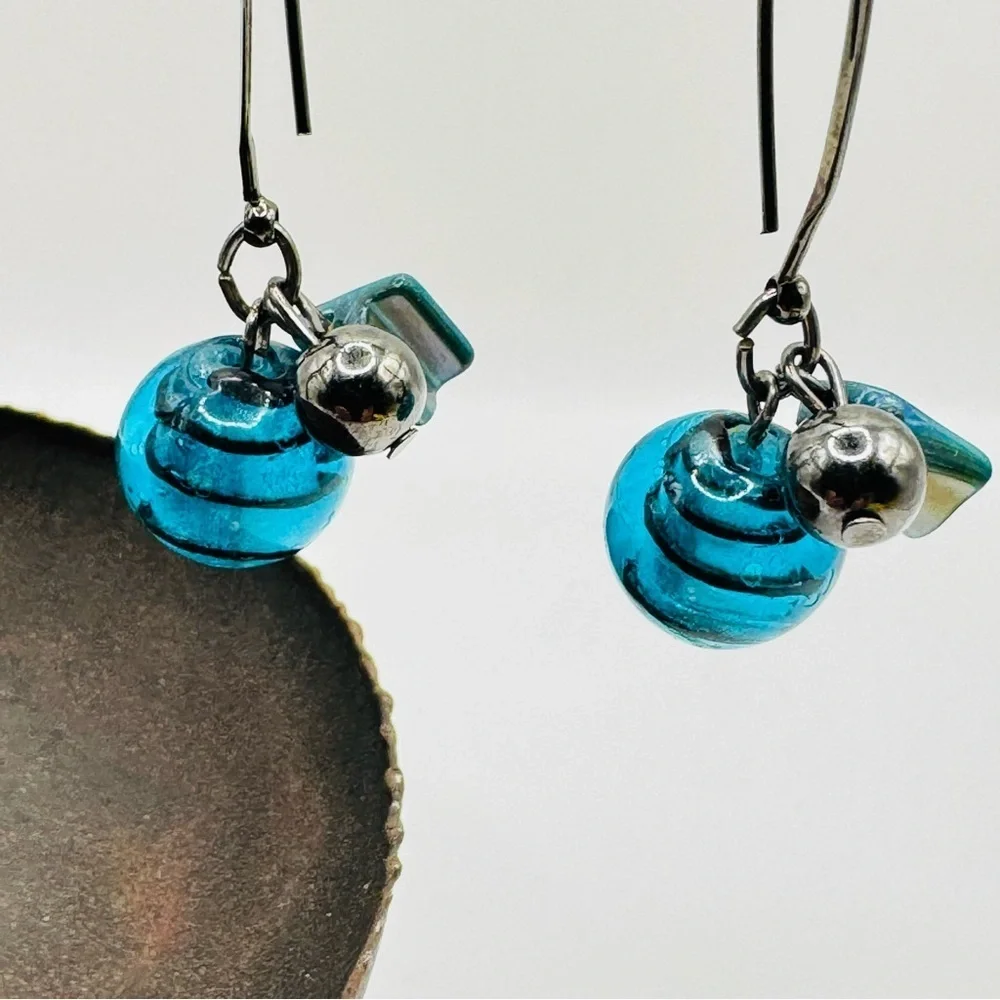 Murano Glass Teardrop Earrings AquaBlue Venetian Glass Dangle Earrings Handmade
